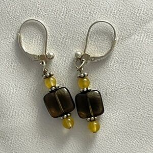 Drop Earrings: Smokey Quartz and Honey Calcite Beads wSterling Silver
